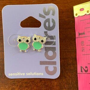 Bundle 3 for $12. Claire's Green and Sliver Toned Owl Earrings.